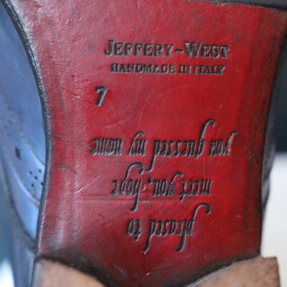 SALE - Jeffery-West 8-D US Blue Mens Wingtip Burnished Oxford Dress Shoes main image 4